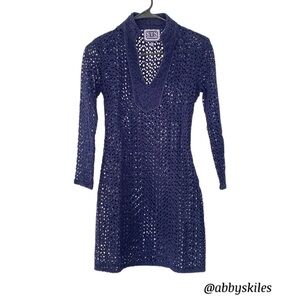SAIL TO SABLE Thick Eyelet Lace Swim Coverup Dress Navy Blue Size XXS